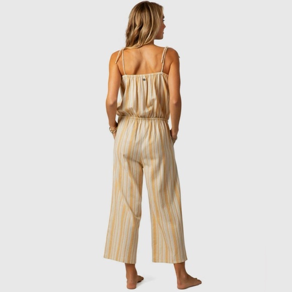 Rip Curl Island Time Striped Beige Wide-legg Cropped-length Tie Straps Jumpsuit - Picture 4 of 16